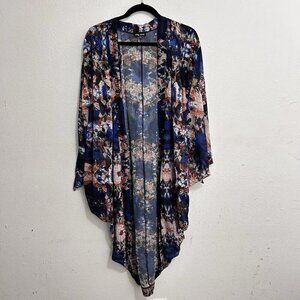 City Chic Women's Blue Chiffon Abstract Kimono Cover-Up  Size‎ XL Open Front